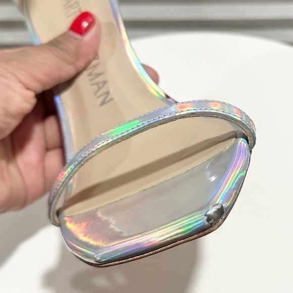 🌹STUART WEITZMAN🌹Nudistcurve Ankle Strap Sandal In Iridescent Silver Size: 8 - Picture 9 of 14